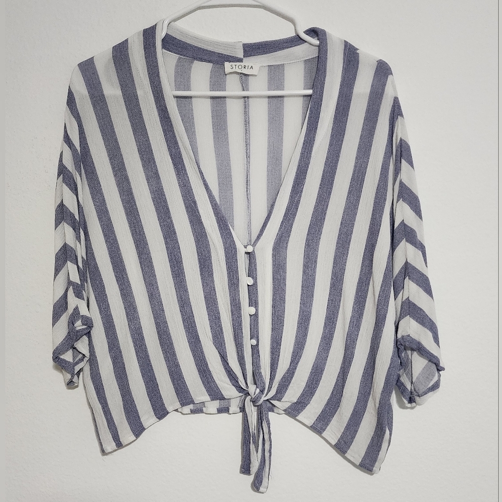 Storia Blue and White Striped Blouse